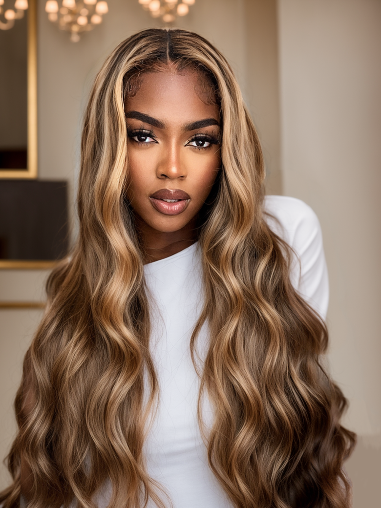 [20''= $96] Highlight Honey Blonde 13x5 Lace Part Wig Body Wave Real Human Hair Wigs 150% Density Limited-image-10847