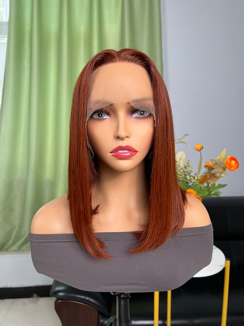 10 Brand Day New Trends Dark Copper Red 13x5 T Part Lace Straight Bob Wig