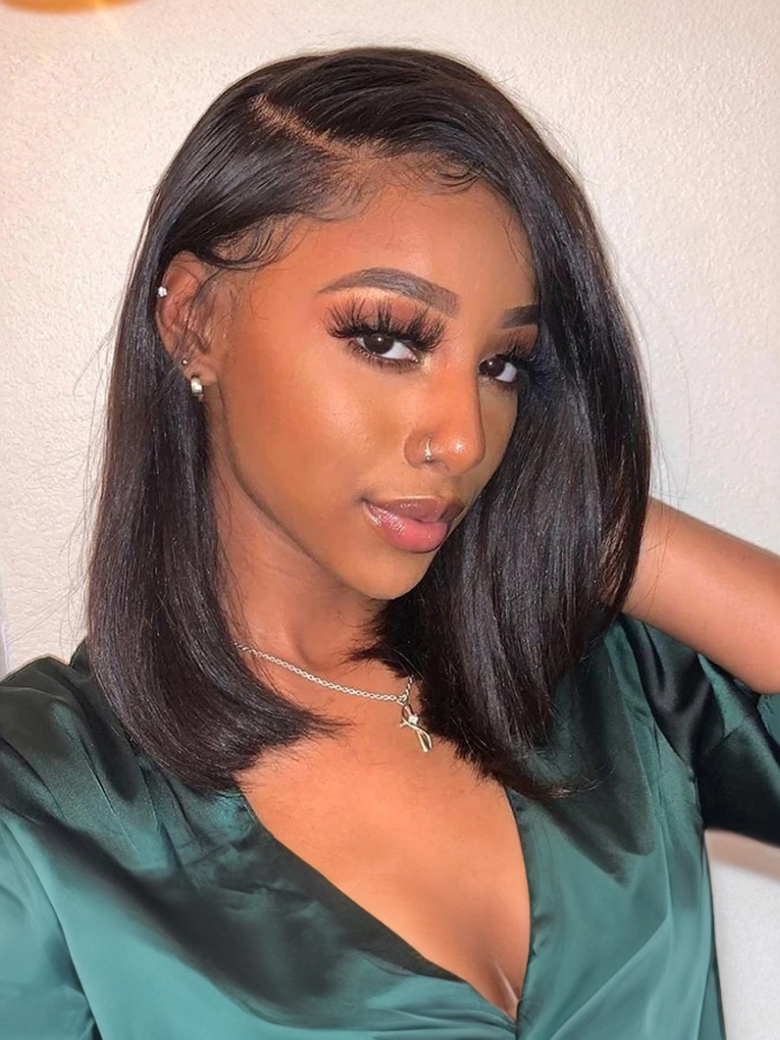 Hot Trends Short Straight Lace Frontal Bob Wig With Baby Hairs Along The Hairline 100% Human Hair Without Bangs