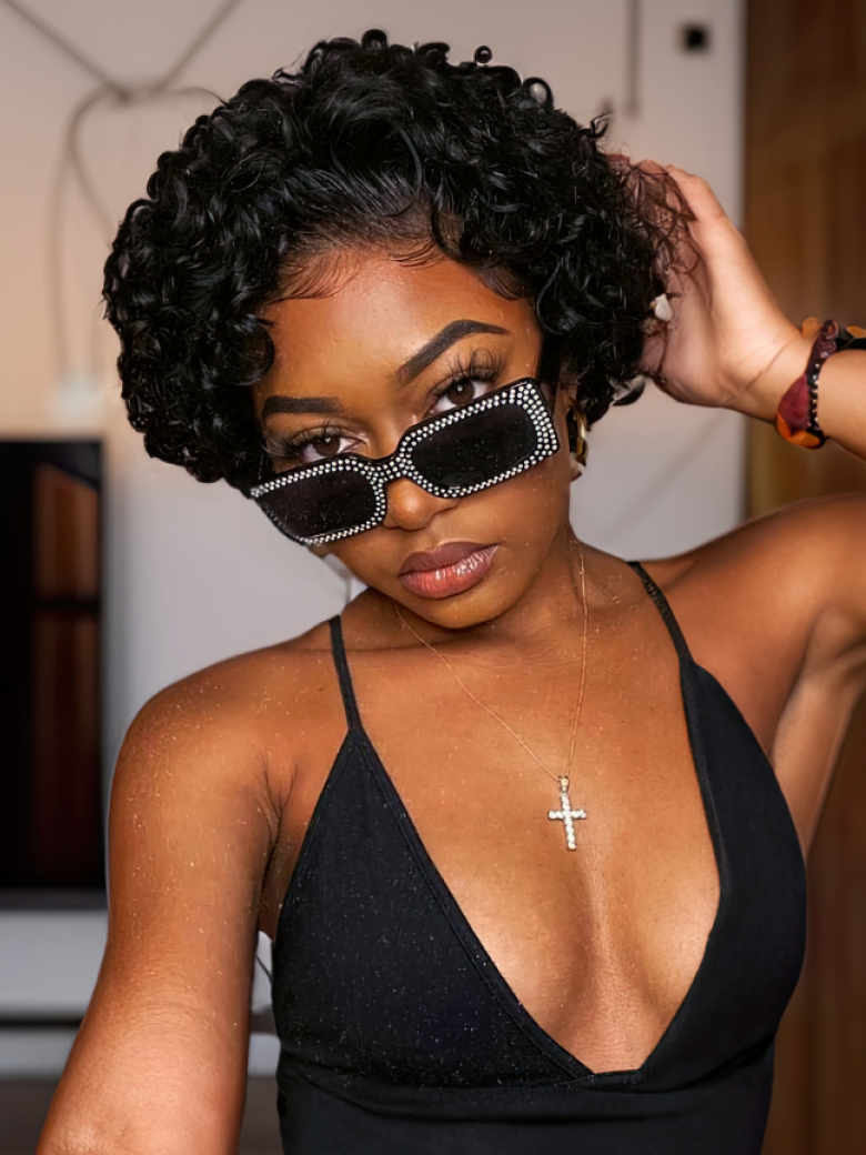 UNice 10 inch Bouncy Curl with Bangs Glueless Human Hair Wig