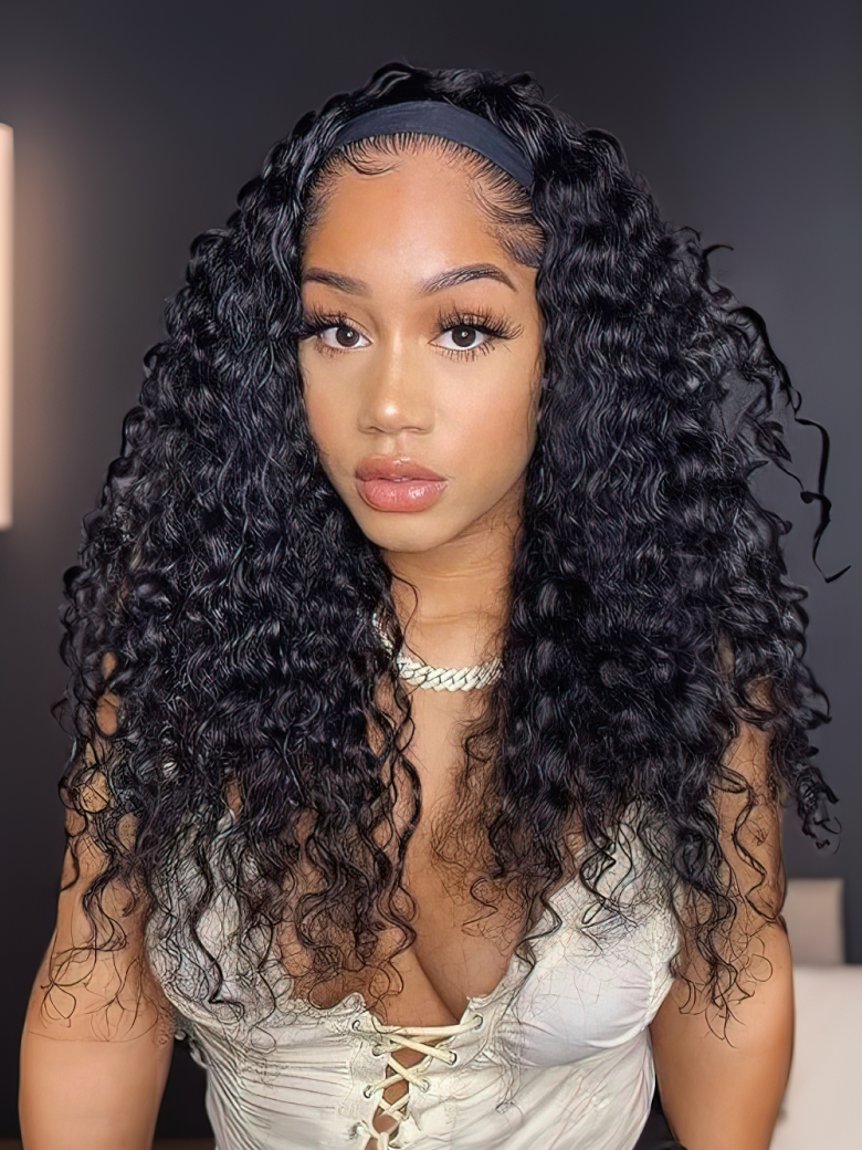 Unice Best Value Human Hair Headband Scarf Wig 18 Inch-26 Inch Flash Sale Water Wave Headband Wig 150% Density No Glue Needed