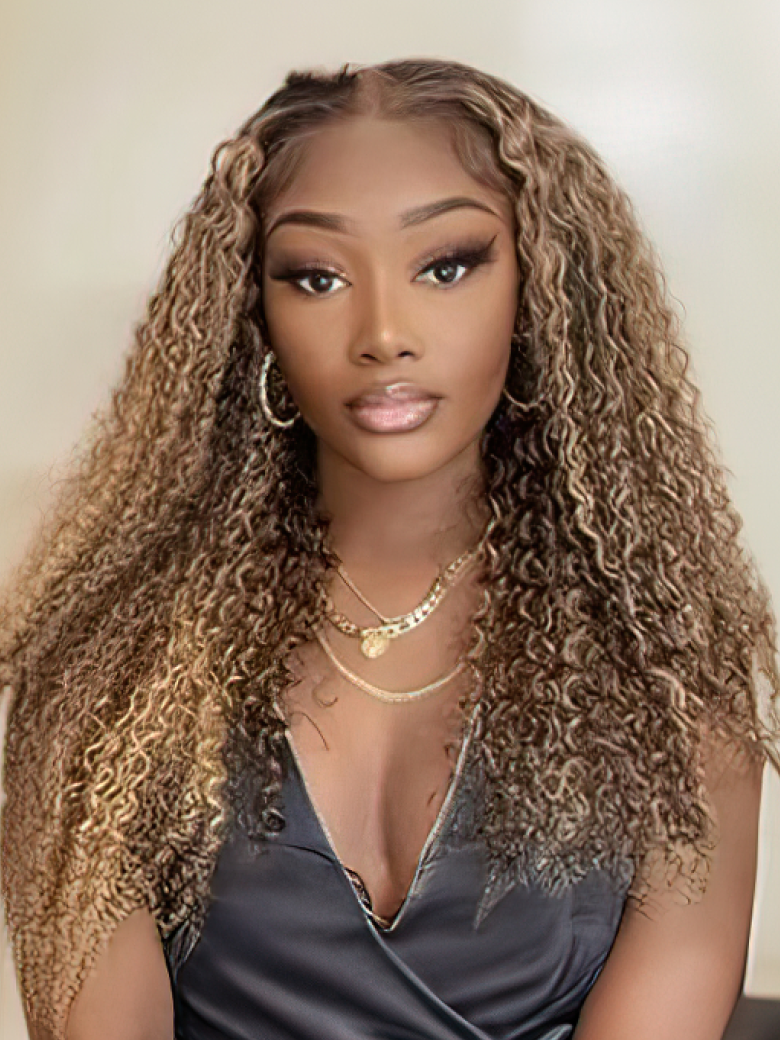 Unice Ombre Honey Blonde Highlight Lace Front Curly Human Hair Wigs Bettyou Series 2342