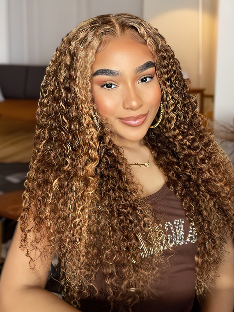 UNice Ombre Honey Blonde Highlight Lace Front Curly Human Hair