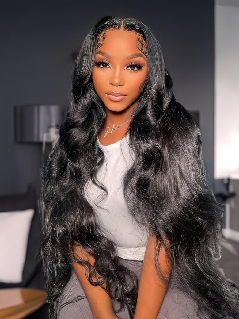 UNice 13x4 Lace Front Black Long Wave Wig With Baby Hair