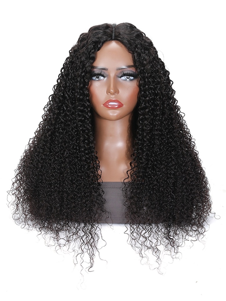 UNice Magic Wet And Wavy V Part Curly Human Hair Black Wig