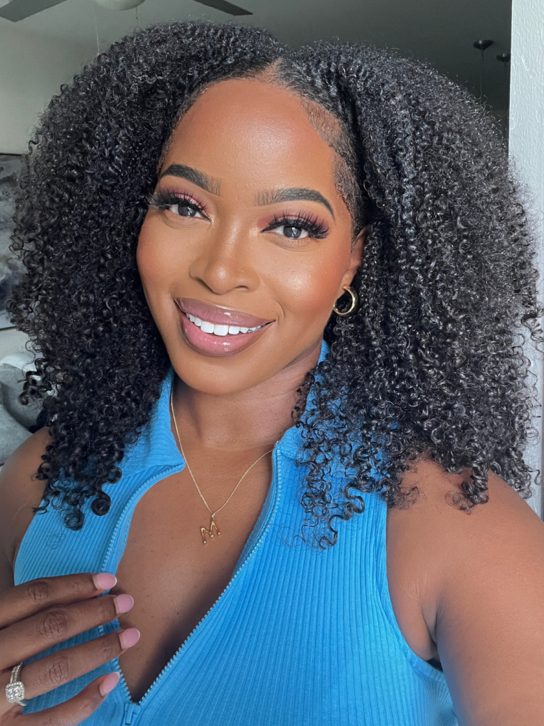 UNice Kinky Curly V Part Wig Human Hair No Leave Out