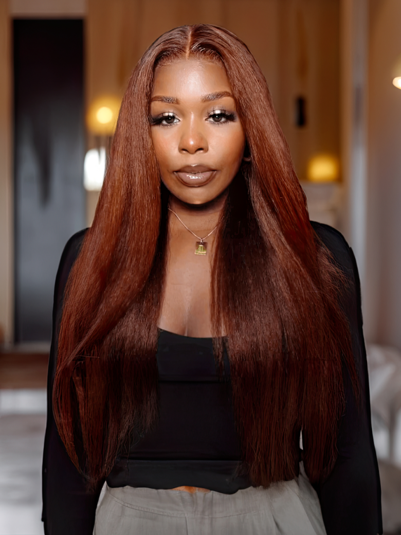 UNice Reddish Brown Kinky Straight 4C Hair 13x4 Lace Front Wig