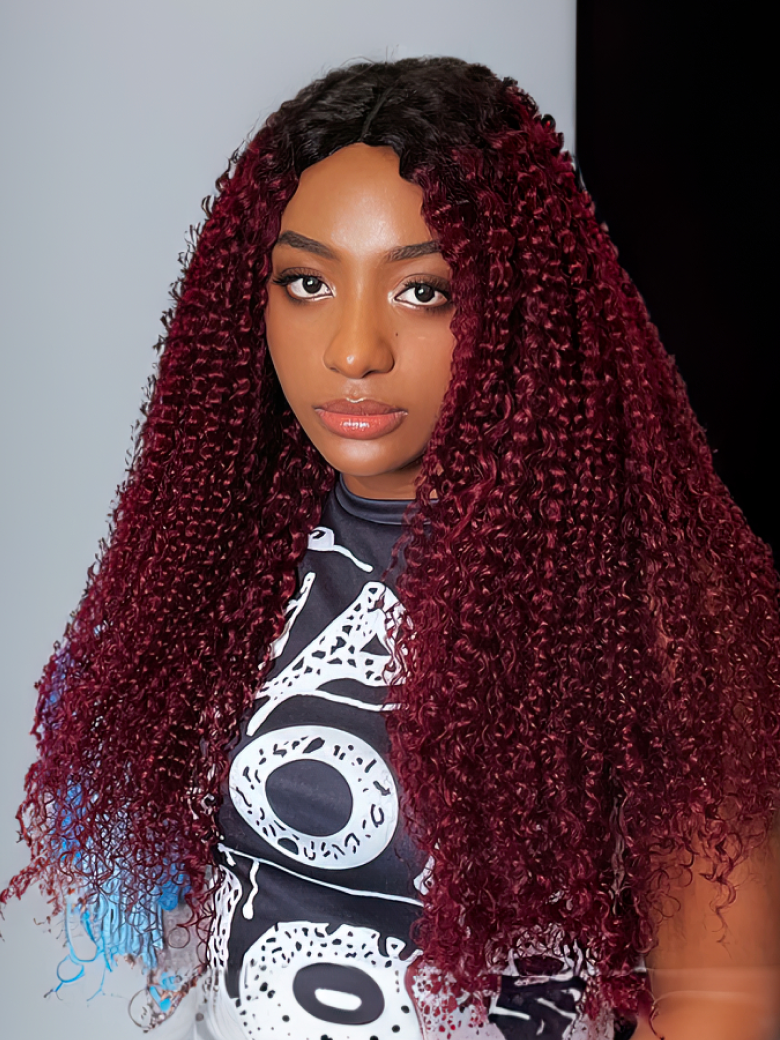 Black Friday Deal V Part Magenta Ombre With Dark Roots Curly V