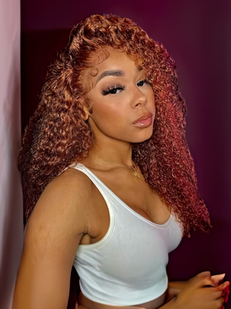 UNice Auburn Brown Hair Color Jerry Curly Bleached Knots 13x4 Lace Front Wig With Baby Hair 150% Density Brand Day Sale