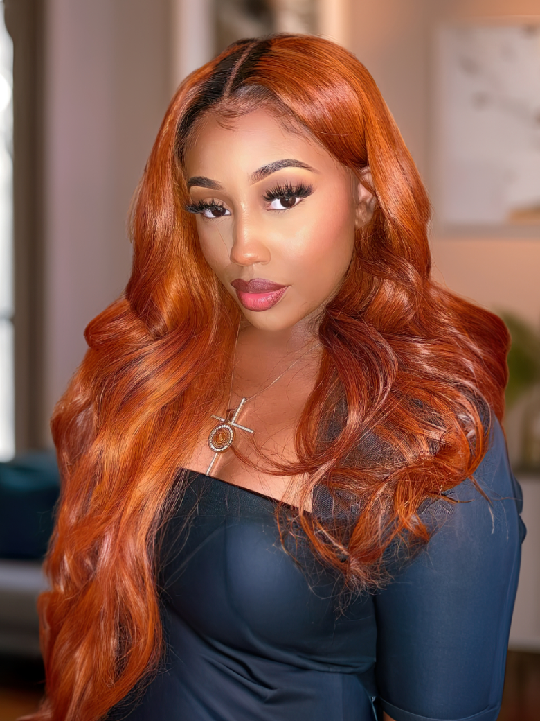 13x4 Lace Front Cinnamon Brunette Loose Wave Wig With Dark Roots