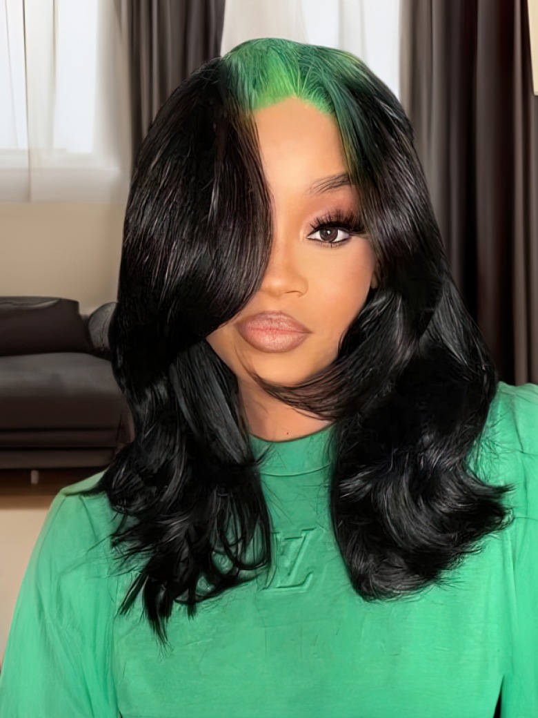 UNice Special Offer Neon Green Roots Black Hair Loose Wave 13 By 4 Lace Front Wig With Super Natural-looking Pre-Plucked Hairline
