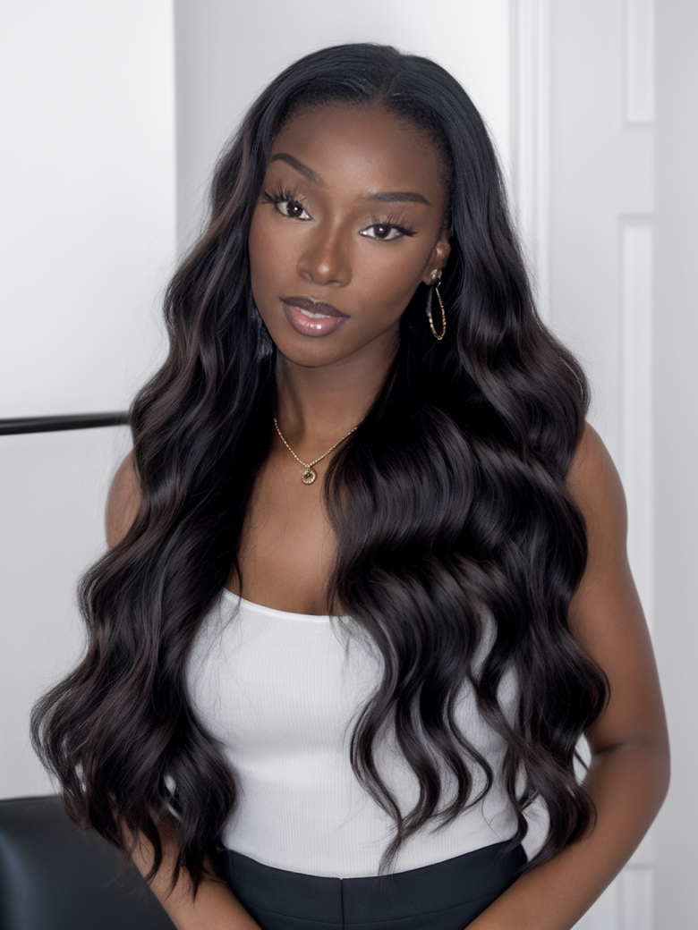 [24""=$257] 5x5 HD Pre Cut Lace Put On And Go Body Wave Black Wig
