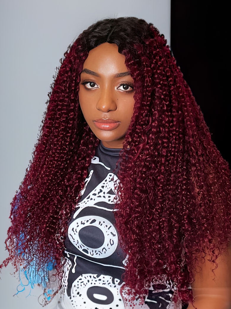 TikTok Flash Sale 20 Inches UNice Magenta Ombre With Dark Roots Curly V Part Wig