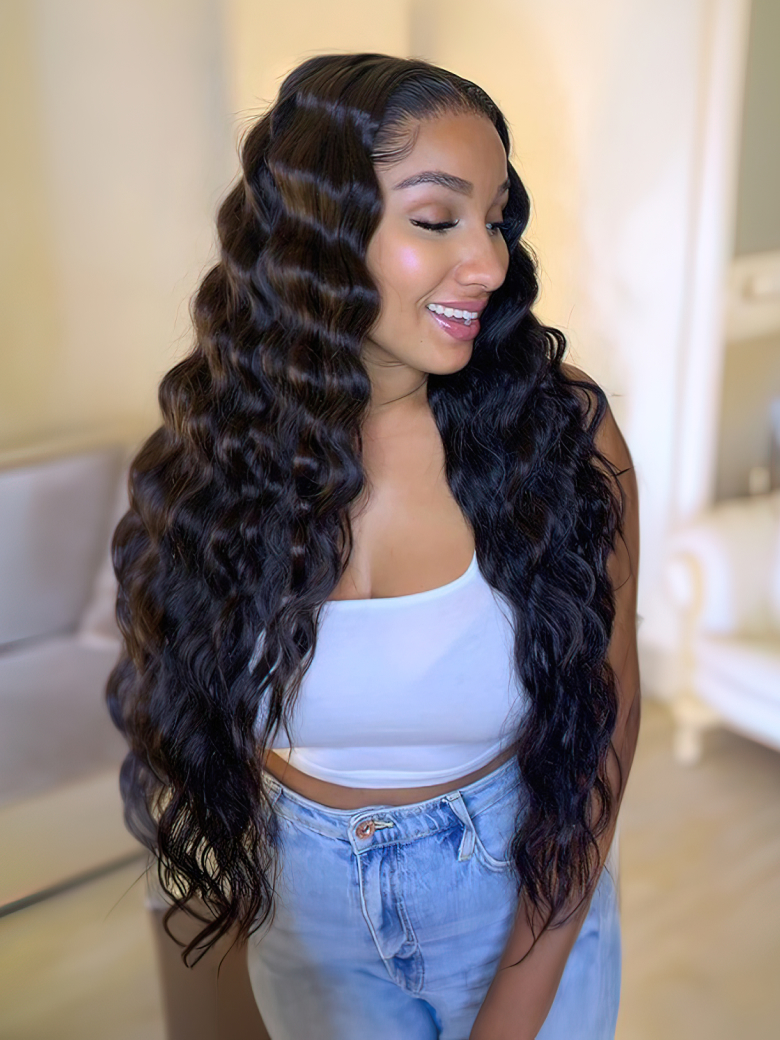 UNice Loose Wave 13x4 Lace Front Wigs Human Hair Pre Plucked with