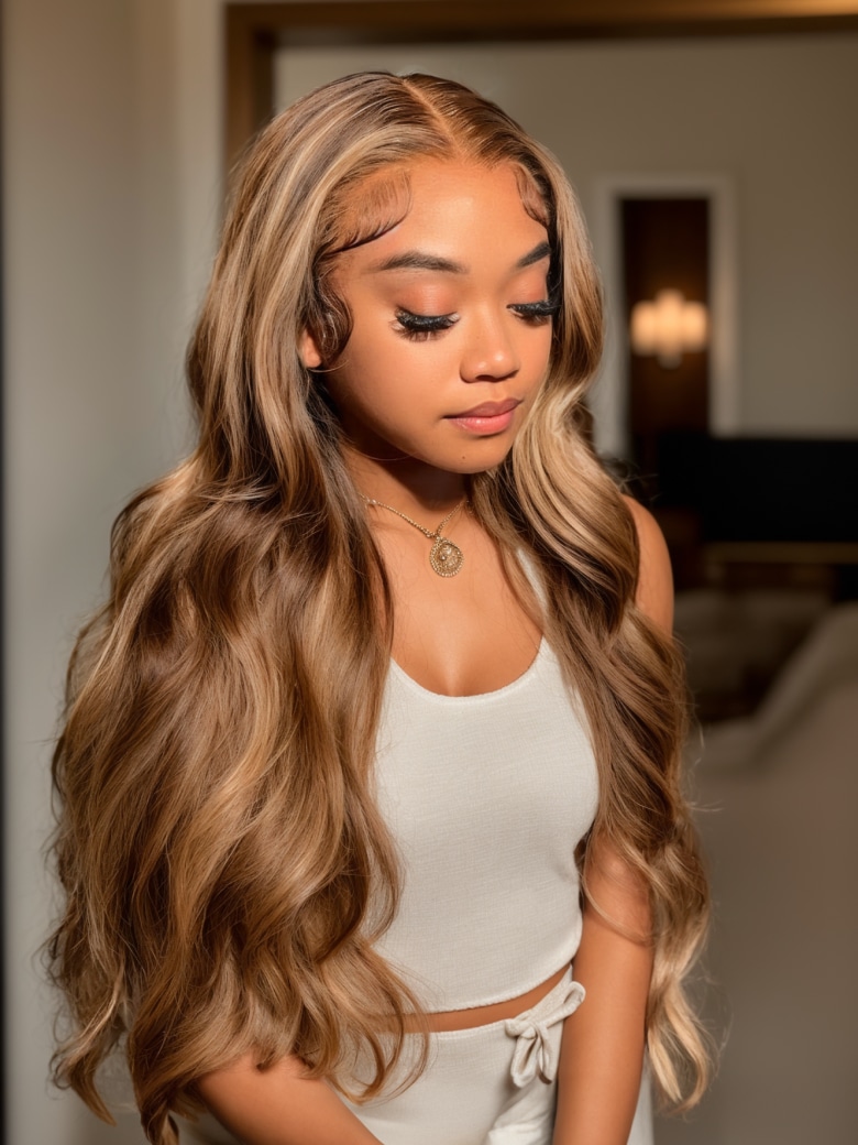 13x4 Lace Front Honey Blonde Highlight Body Wave Wigs