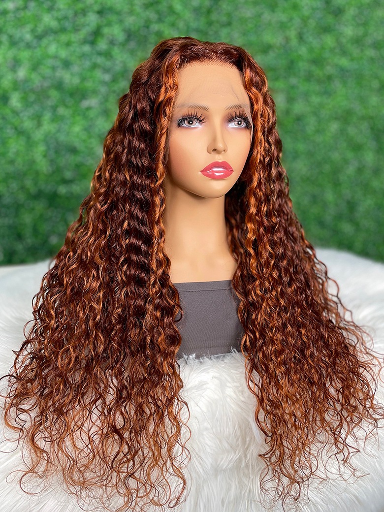 UNice Ginger Brown Highlighted Water Wave 150% Density 13x4 Lace Front Wig With Super Natural-looking Pre-Plucked Hairline