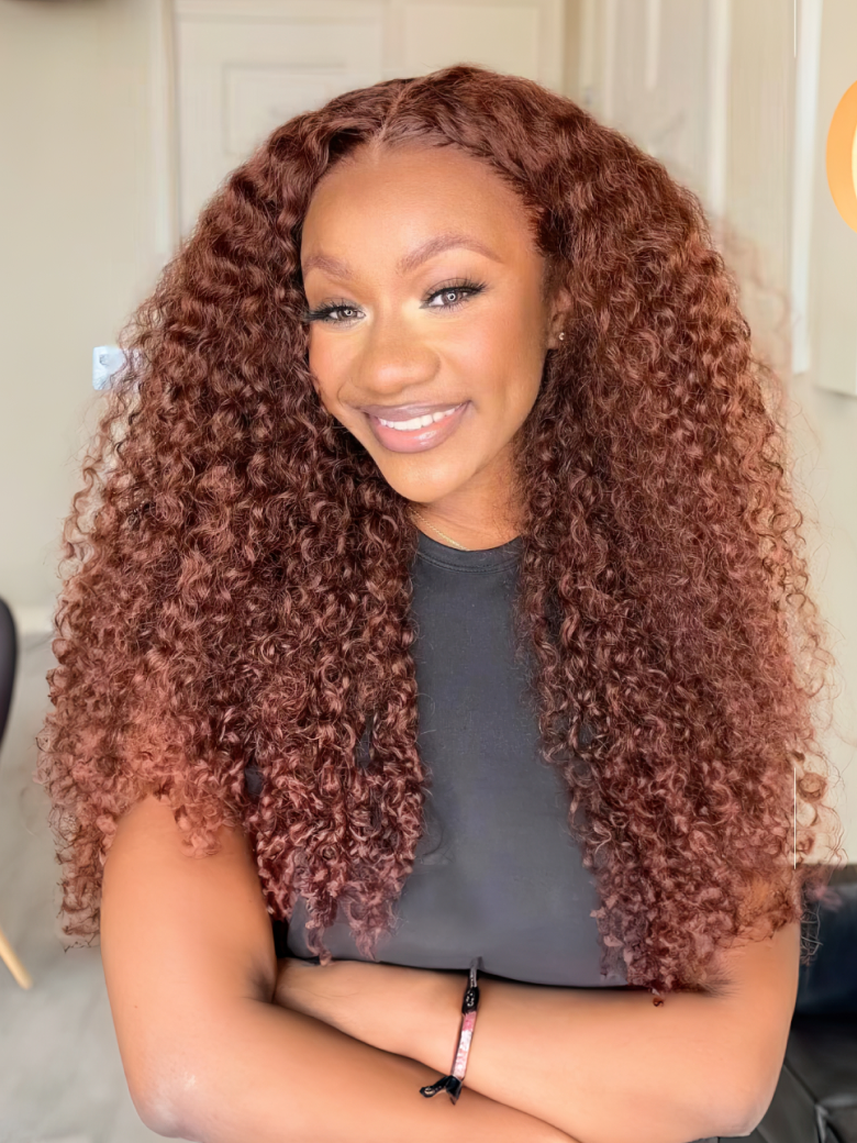 UNice Mahogany Red Brown 13x4 Lace Front Kinky Curly Wig