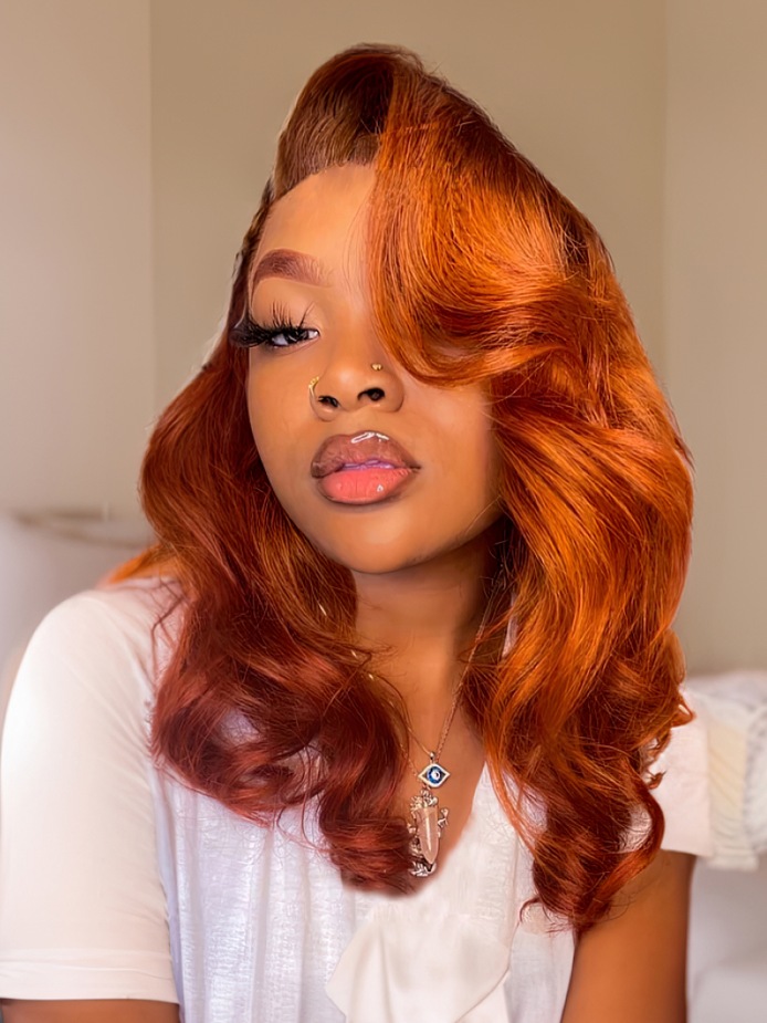 UNice ginger hair color lace front body wave human hair Wavy wig