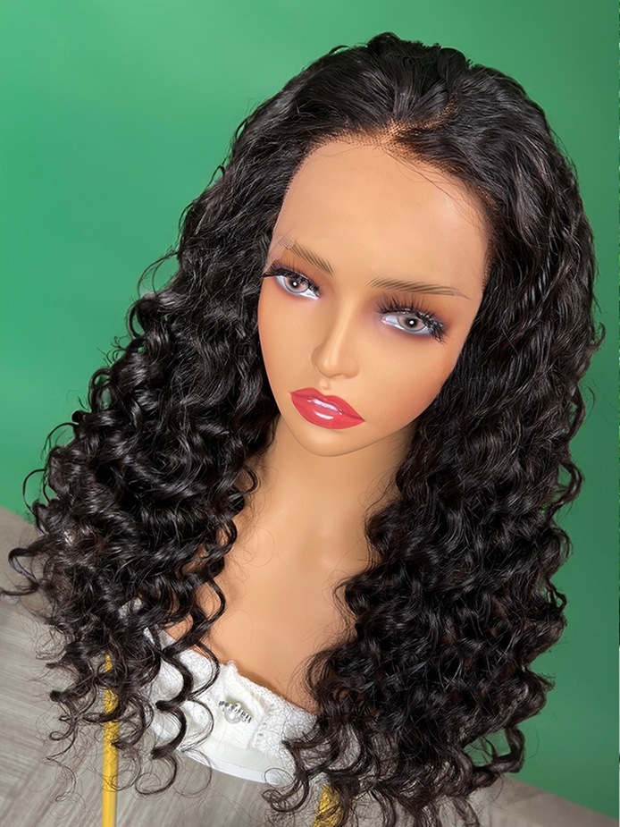 UNice Loose Deep Wave Natural Black 13x4 Lace Front Pre Plucked Wig ...