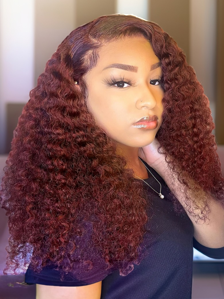 UNice Pre-Colored Dark Auburn Color Afro Kinky Curly 100% Human Hair Wig