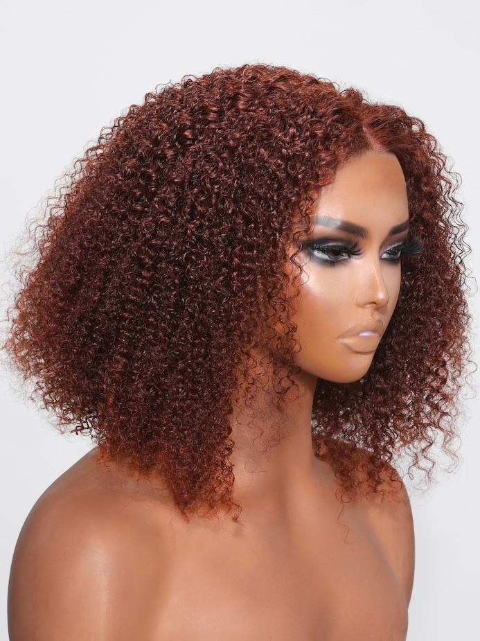 UNice 13x4 Lace Front Reddish Brown Bouncy Kinky Curly Bob Wig