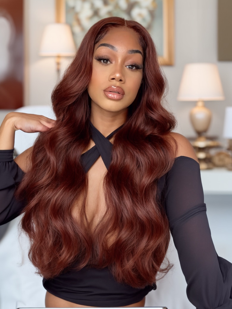 18inch 13x4 Lace Front Body Wave Wig Reddish Brown Pre-Plucked Hairline with Baby Hair