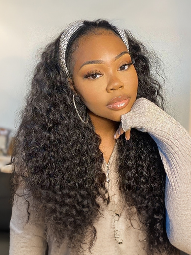 UNice Hair Headband Scarf Hair Wig Curly Virgin Human Hair Glueless Wigs No Plucking Wig For Women Virgin Hair Non Lace Front Wig