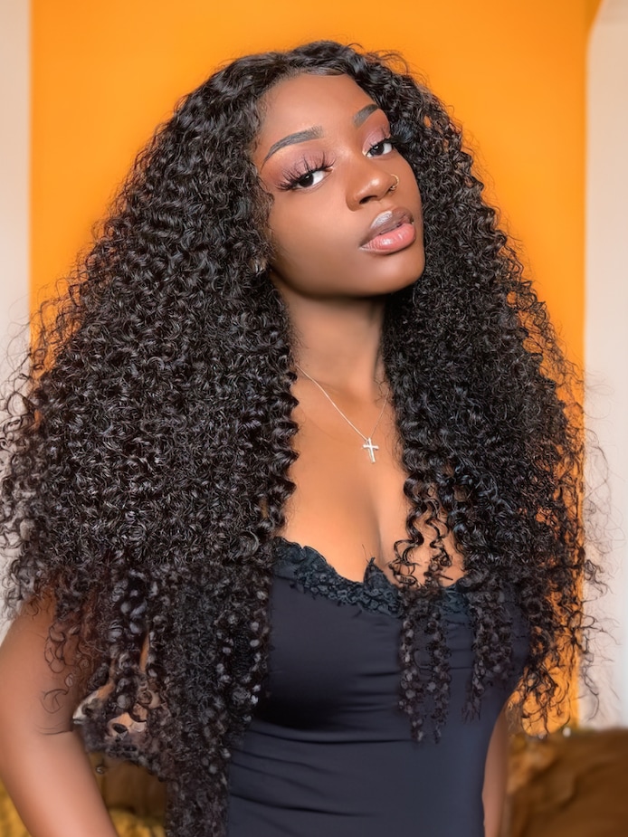 UNice 13*4 Curly Lace Front Wigs Glueless Curly Human Hair pre plucked ...
