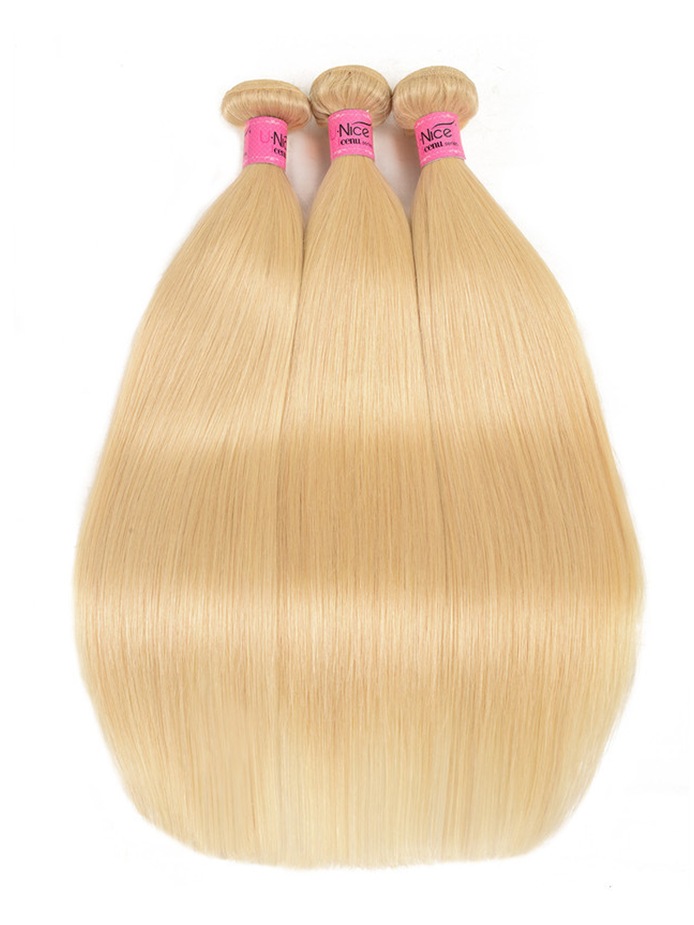 UNice Hair 3 Bundles 613 Blonde Straight Human Hair Weaves With 4x4 ...