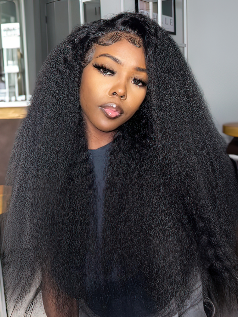 From 24 UNice Kinky Straight Glueless13x4 Lace Front Wig Virgin Human Hair Wig 265$