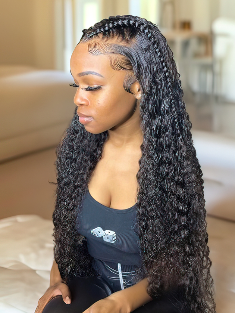 UNice 13x4 Lace Front Black Long Wave Wig With Baby Hair