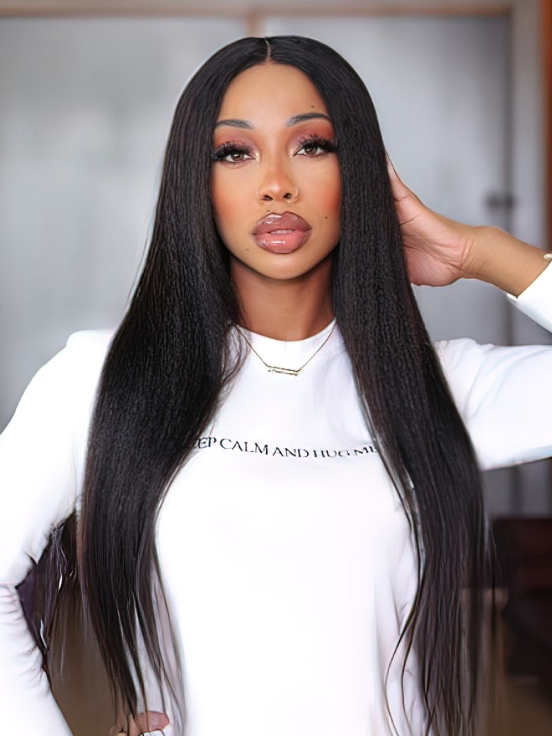 UNice Glueless Invisible HD Lace 5x5 Lace Closure Black Kinky Straight Wig