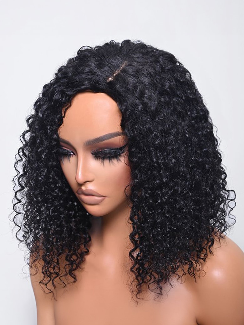 UNice Side Part Lace Front Bouncy Jerry Curly Black Wig