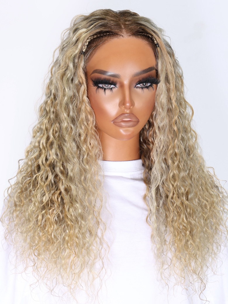 UNice 13x4 Lace Front Glossy Blonde With Silver Highlight Water Wave Wig