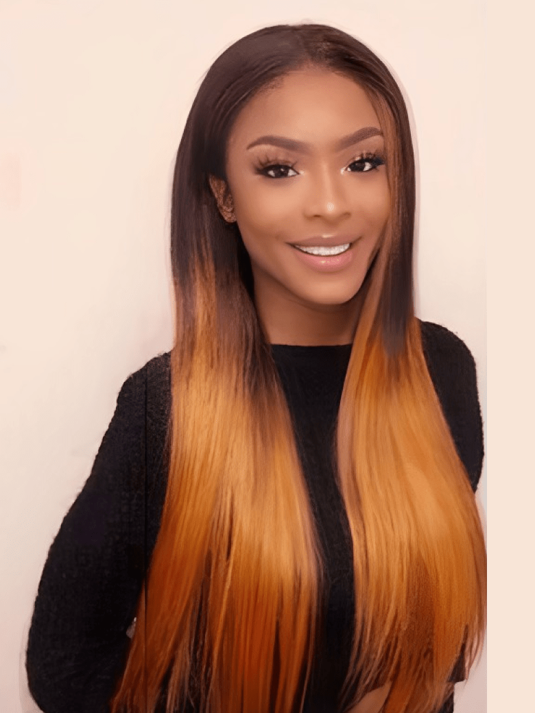 [From 20"] Ombre Color Orange Based Copper To Vibrant 18 Inch Ginger Ombre Virgin Hair Wig Middle Part 150% Density