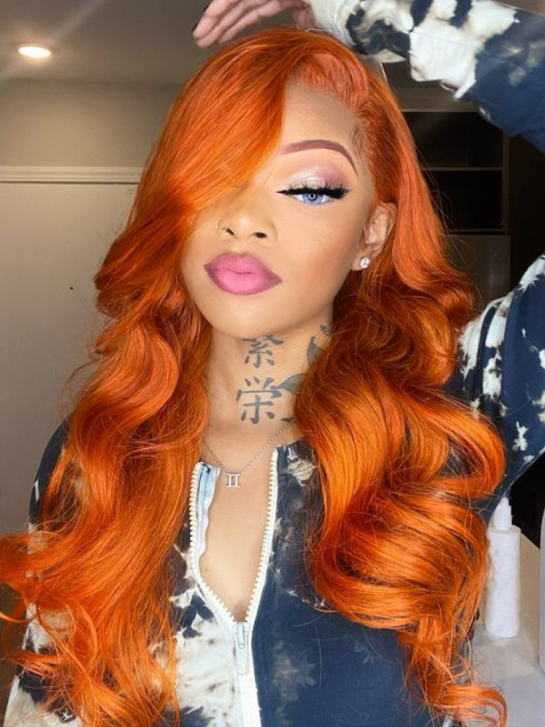 UNice ginger hair color lace front body wave human hair Wavy wig