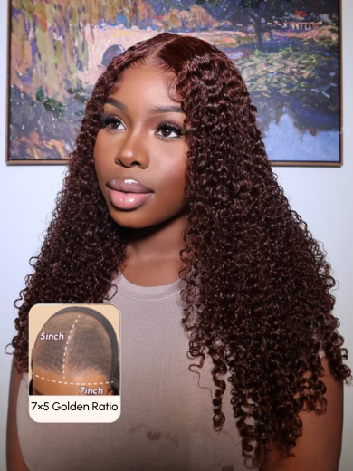 Unice Bye Bye Knots Wig 7x5 Glueless Lace Reddish Brown Kinky Curly