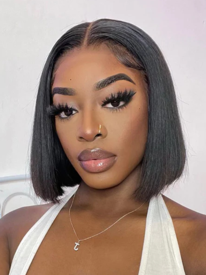 [BOGO FREE] 6x4.5 Pre-Cut Lace Glueless Put On And Go Black Yaki Bob Wig