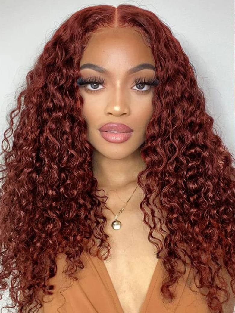 13x4 Pre Everything Lace Frontal Reddish Brown Water Wave Gluleless Lace Wig
