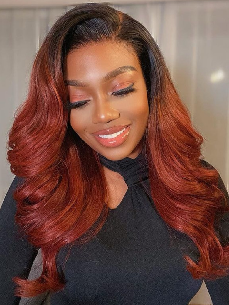UNice No Glue Throw On And Go Red Brown Body Wave Rose Net V Part Wig ...