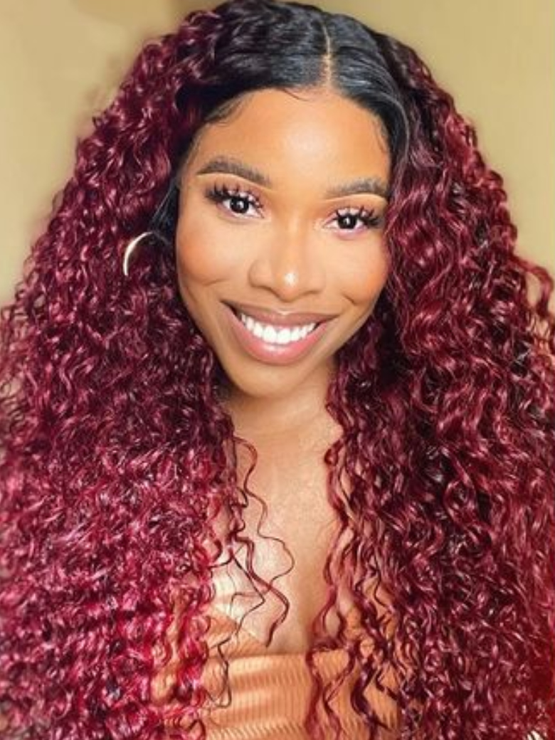 UNice Magenta Ombre With Dark Roots Curly V Part Wig