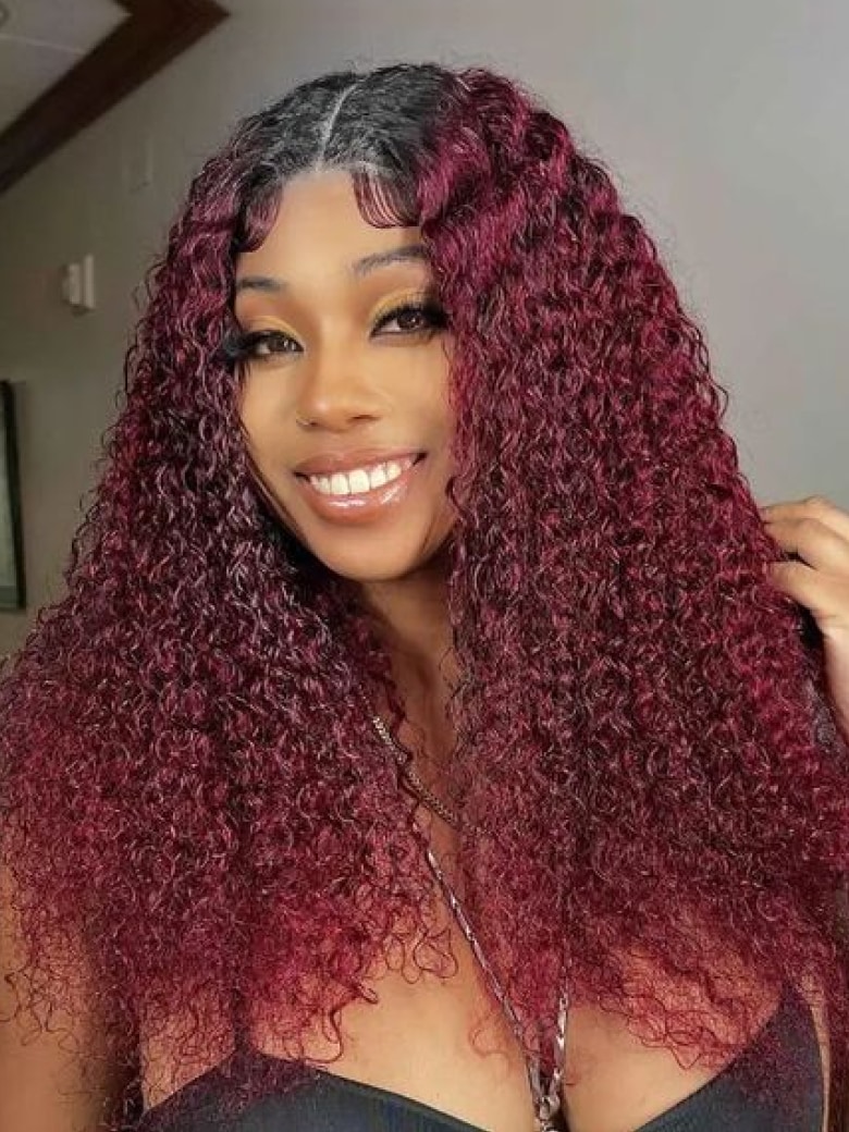 [Exclusive Offer] UNice Magenta Ombre With Dark Roots Curly V Part Wig  No Glue No Leave Out Beginner Friendly