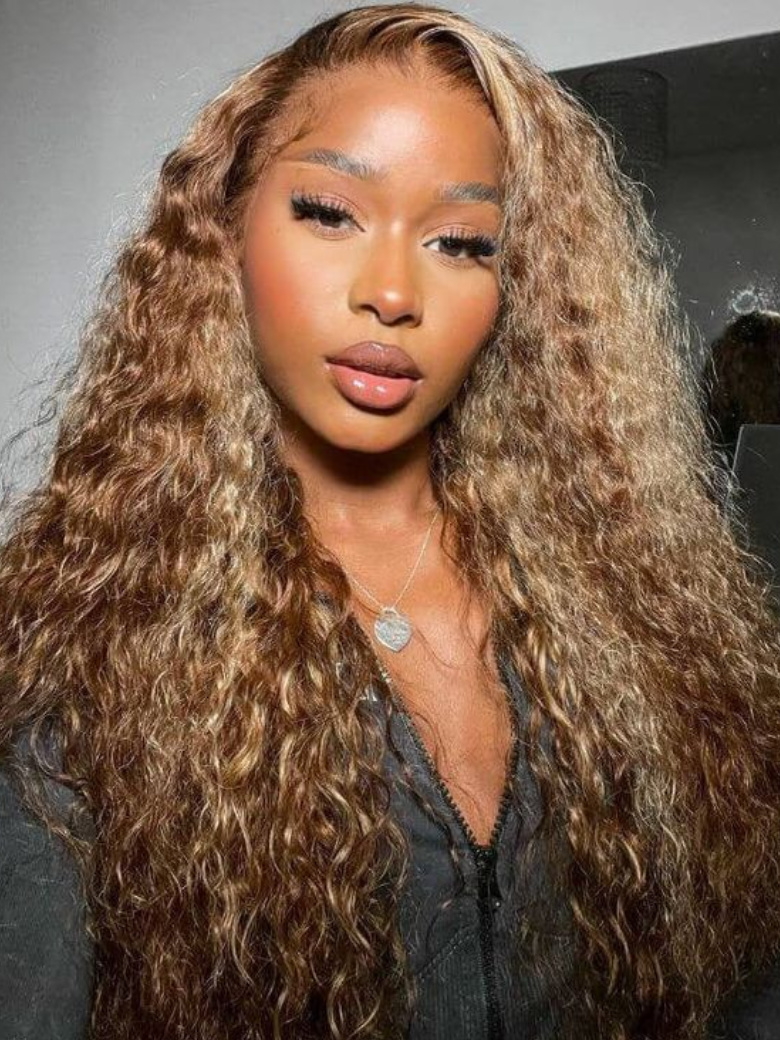 Unice Bye-Bye Knots Wig 7x5 Glueless Lace Honey Blonde Highlights Water ...