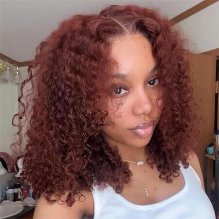 curly afro hair wig reddish brown