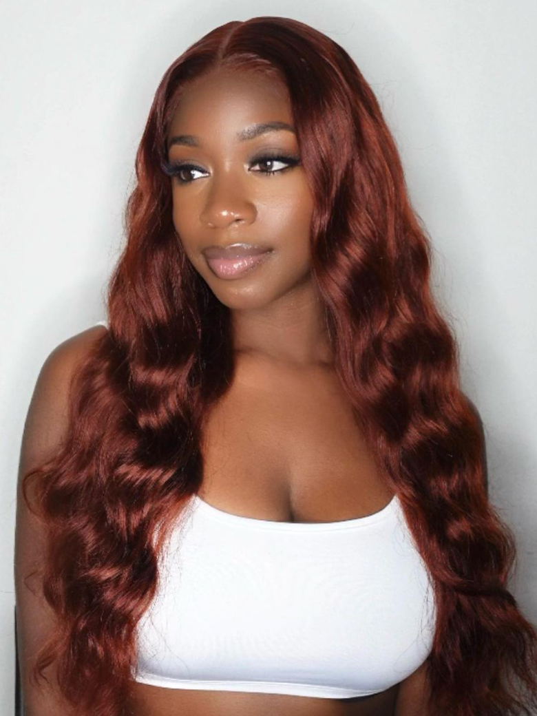 [US Only] 18 Inch UNice Put On And Go 6X4.5 Pre-Cut Lace Reddish Brown Body Wave Air Wig