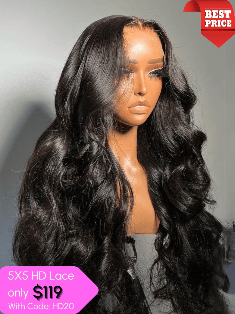 UNice HD Lace 5x5 Closure Pre-Plucked Glueless Body Wave Wig with Bleached  Knots Match All Skin Tones