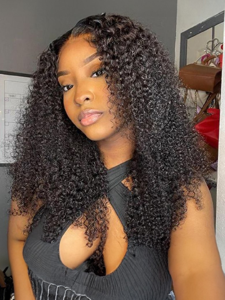 No Glue No Leave Out 150% Density V Part Curly Wigs 100% Real Virgin Human Hair