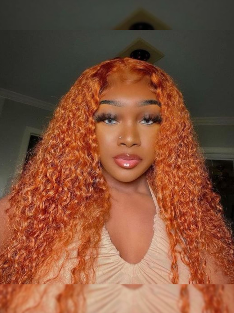 Unice Lace Part 150% Density Ginger Color Jerry Curly Human Hair Wig With Invisible drawstring