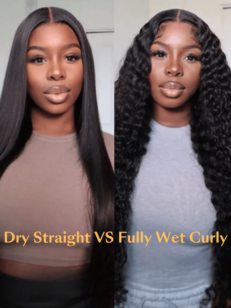 UNice Magic Dry Straight &amp; Wet Curly Wig 2 Styles in 1 V Part Curly Human Hair Black Wig