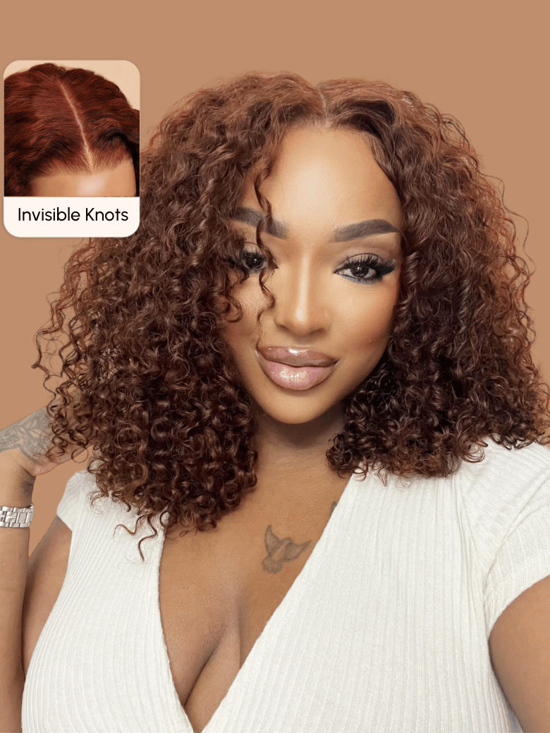 UNice Bye-Bye Knots Wig 7x5 Glueless Lace Reddish Brown Curly Wig With ...